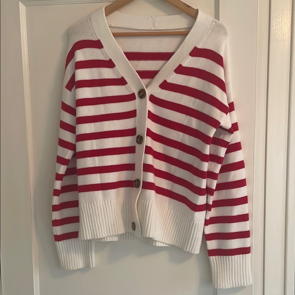 Striped Red and White Women's Cardigan
